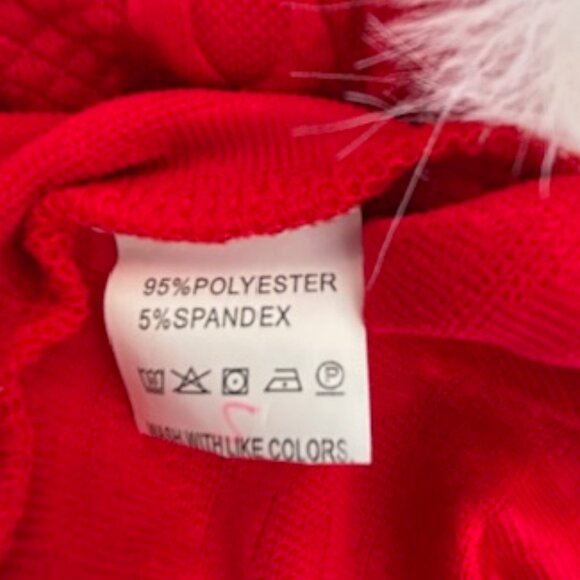 Red Sweater With White Faux Fur Collar and Cuffs, Size Medium - Picture 7 of 8